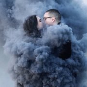 Smoke bomb wedding engagement photos in the desert