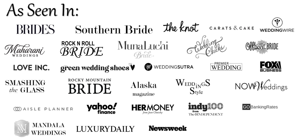 Alchemy Events has been featured in the following magazines and wedding blogs: Brides Magazine, Weddings in Style, Rock n Roll Bride, Southern Bride, New Orleans Weddings Magazine, Smashing the Glass, Wedding Chicks, Maharani Weddings, Offbeat Bride, Wedding Wire, Premier Wedding, The Knot and Alaska Magazine